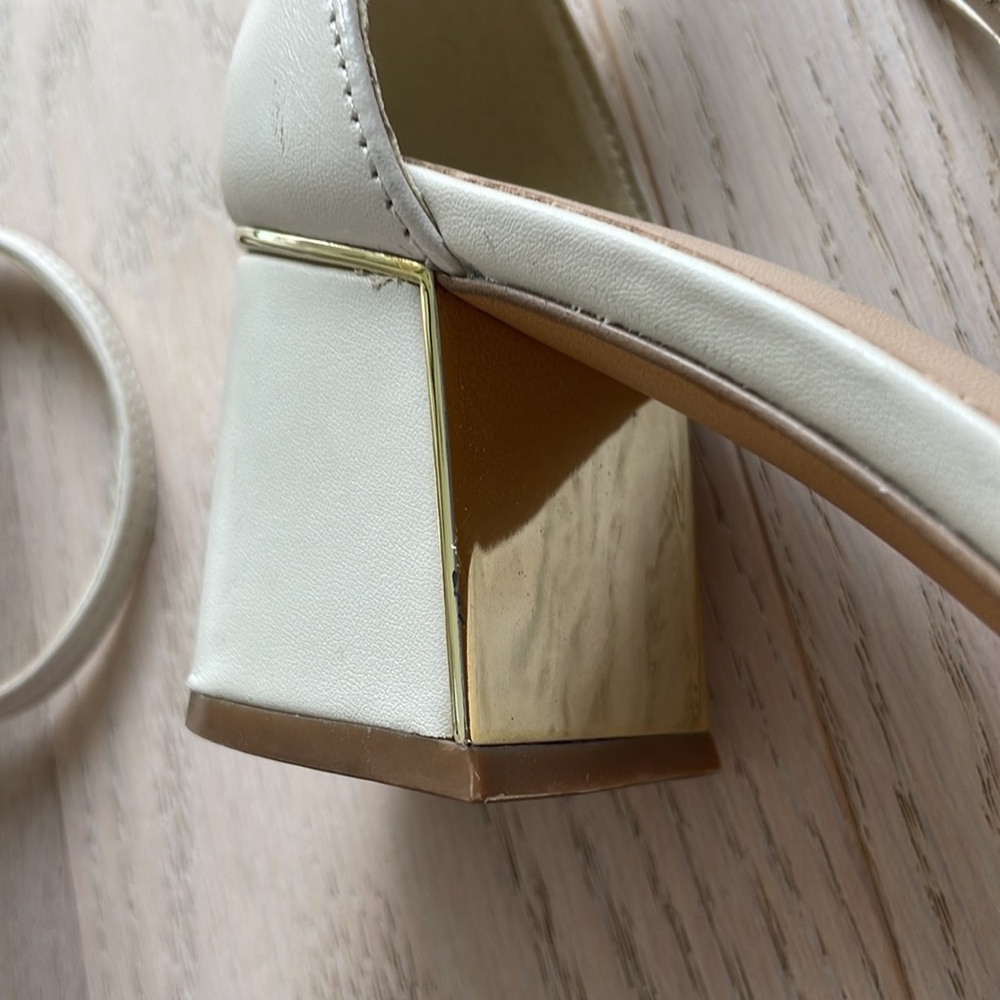 Aldo Ivory Block Heel Sandals with Gold Accents - Picture 6 of 7